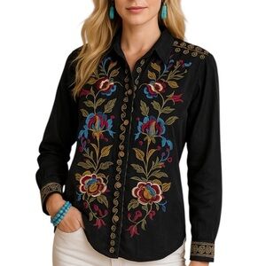 Johnny Was MARCHELLA heavily embroidered Silk blouse NWT